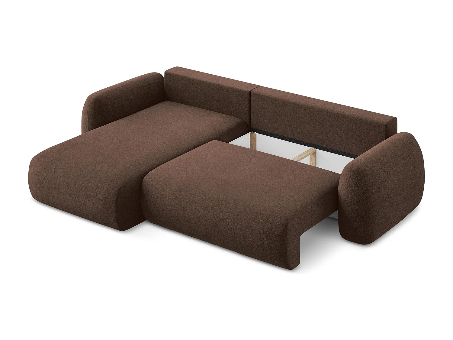 Canapé d’angle 3 places gauche convertible en tissu bouclette - taupe - LOHI