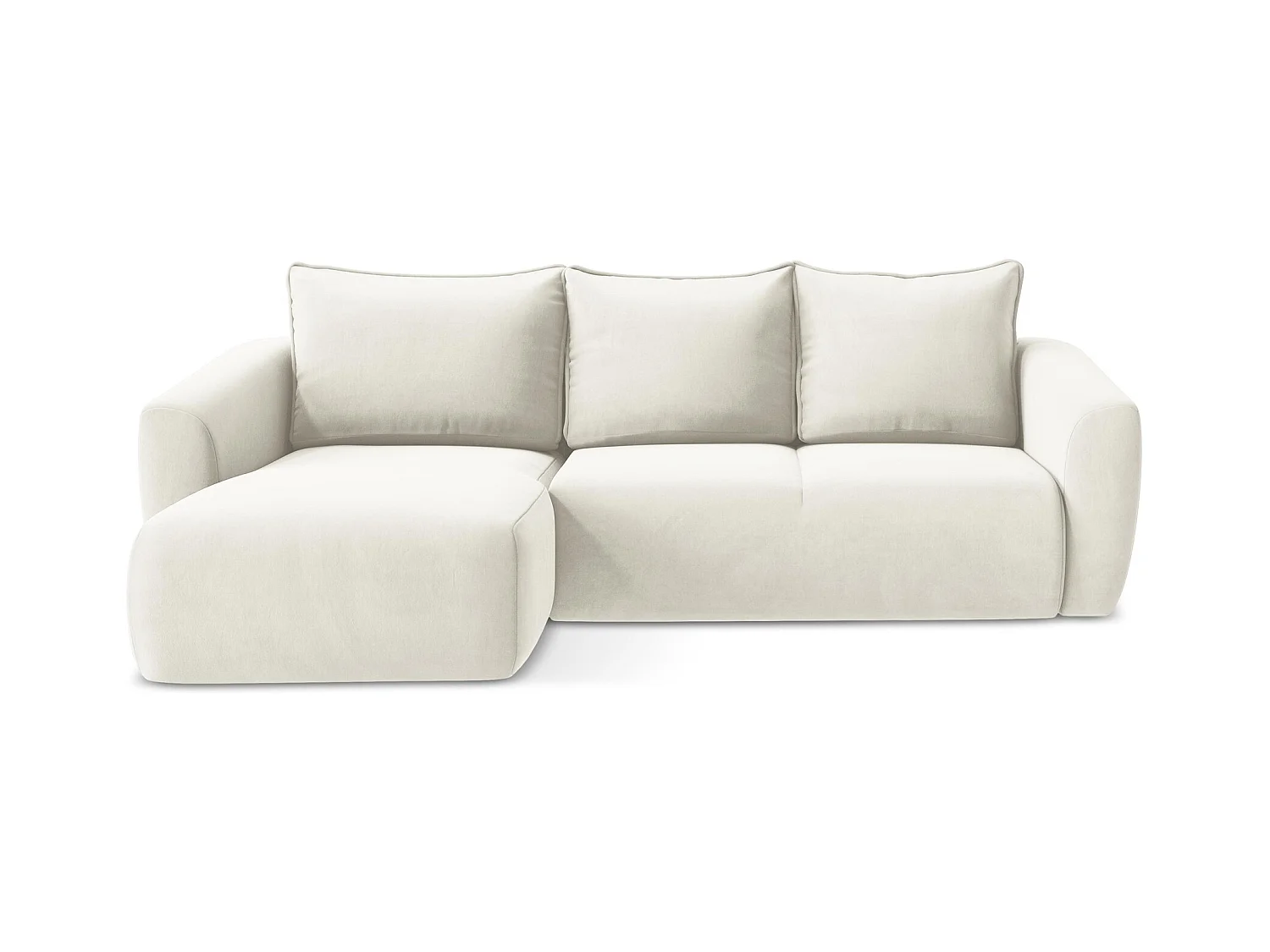 Canapé d’angle 3 places gauche convertible en velours - beige clair - GUAVA