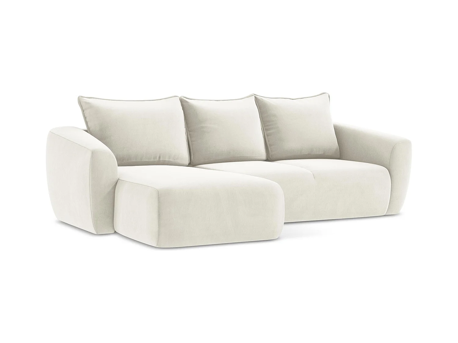 Canapé d’angle 3 places gauche convertible en velours - beige clair - GUAVA