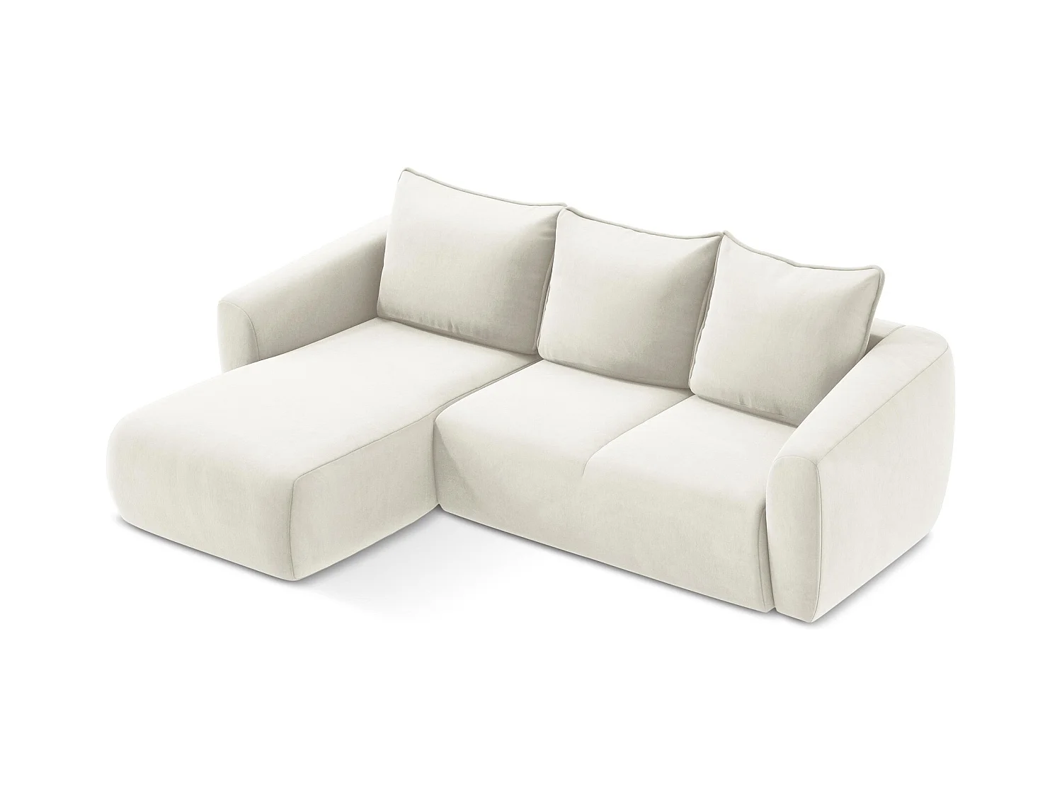 Canapé d’angle 3 places gauche convertible en velours - beige clair - GUAVA