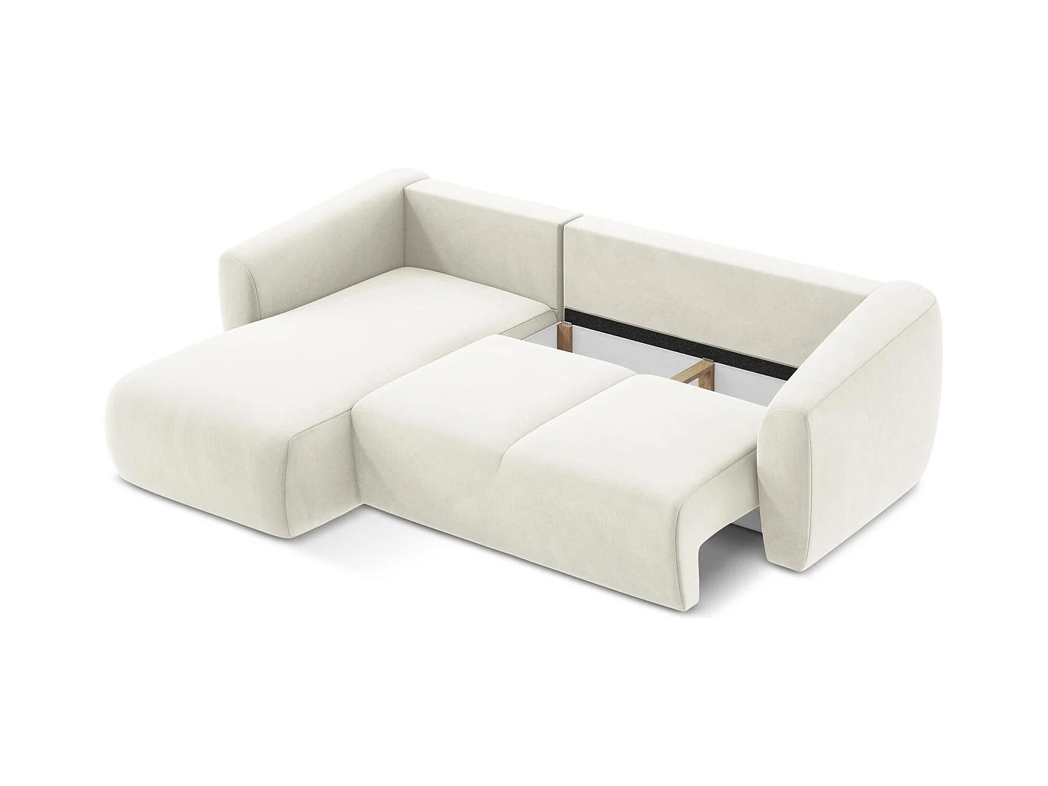 Canapé d’angle 3 places gauche convertible en velours - beige clair - GUAVA