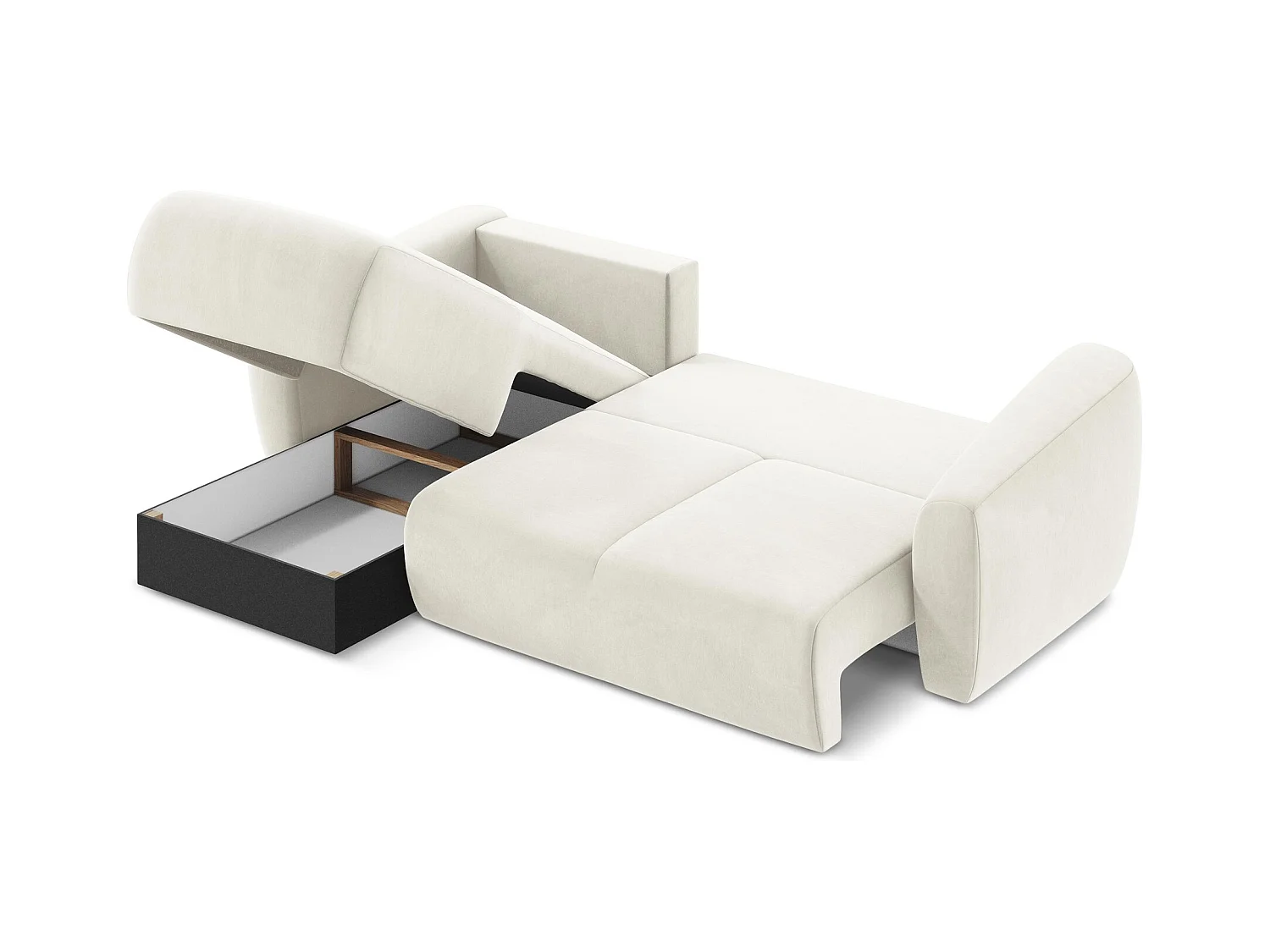 Canapé d’angle 3 places gauche convertible en velours - beige clair - GUAVA