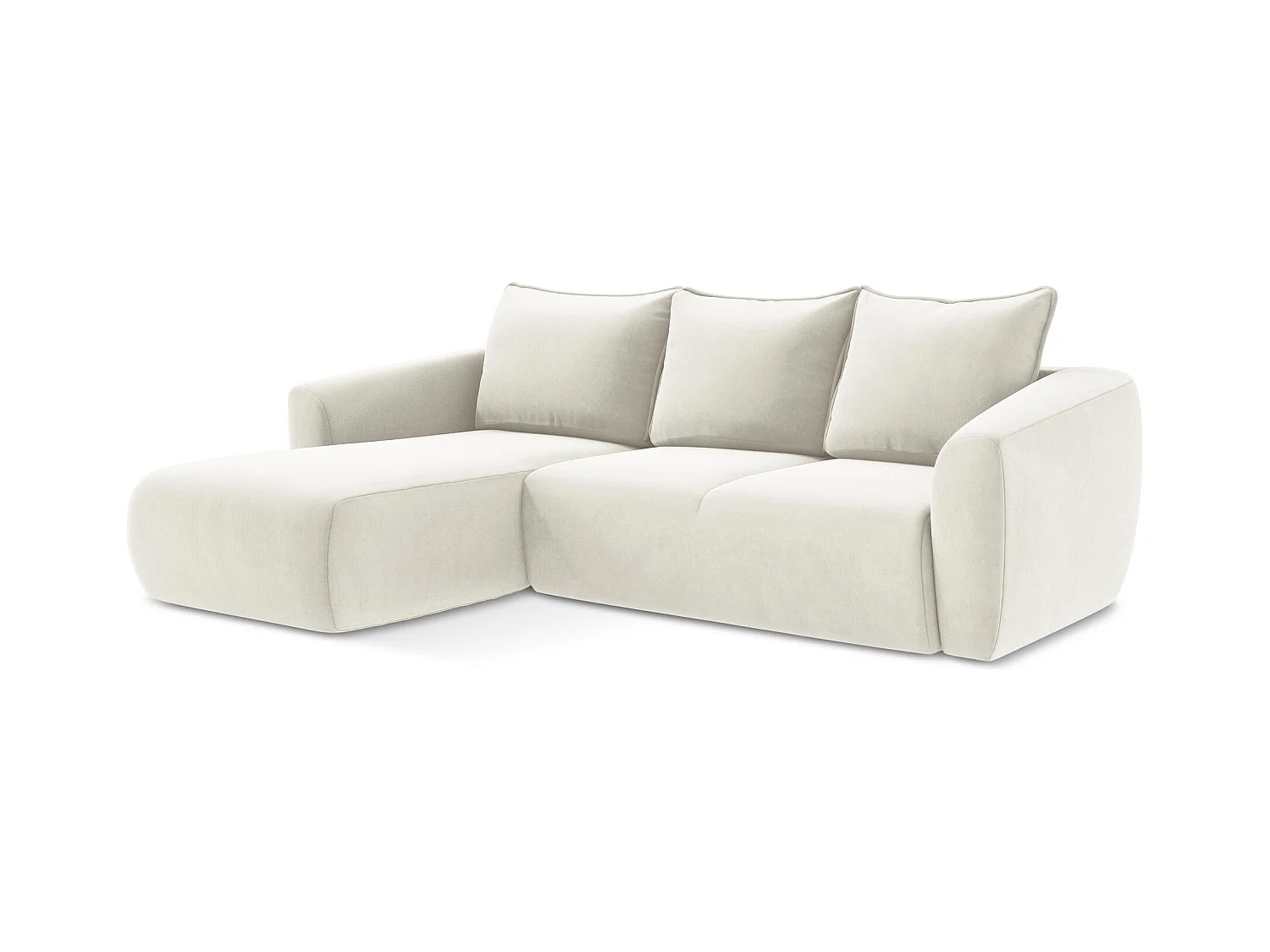 Canapé d’angle 3 places gauche convertible en velours - beige clair - GUAVA