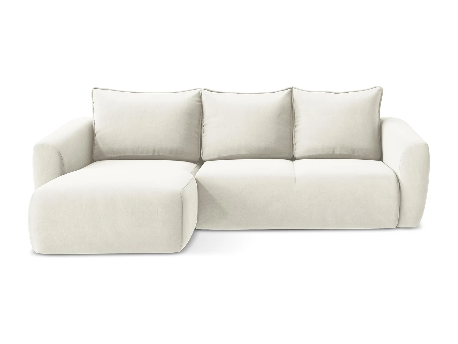 Canapé d’angle 3 places gauche convertible en velours - beige clair - GUAVA