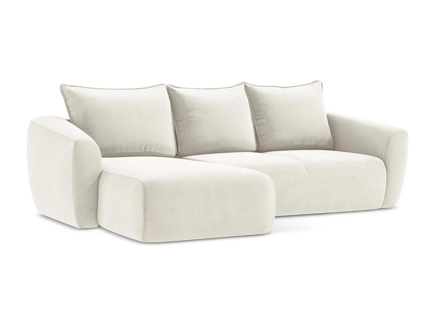 Canapé d’angle 3 places gauche convertible en velours - beige clair - GUAVA