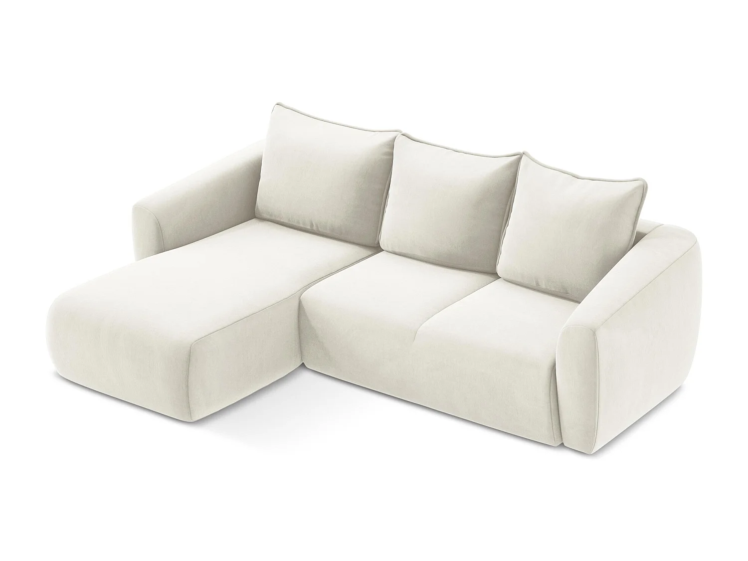 Canapé d’angle 3 places gauche convertible en velours - beige clair - GUAVA