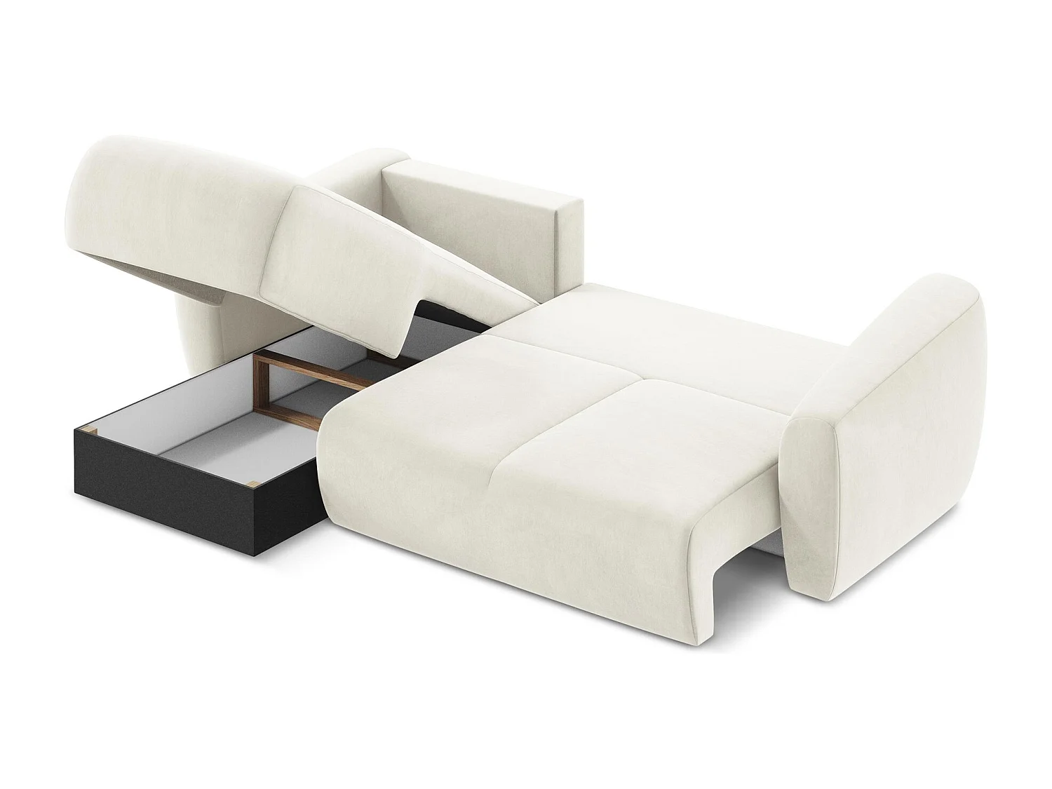 Canapé d’angle 3 places gauche convertible en velours - beige clair - GUAVA