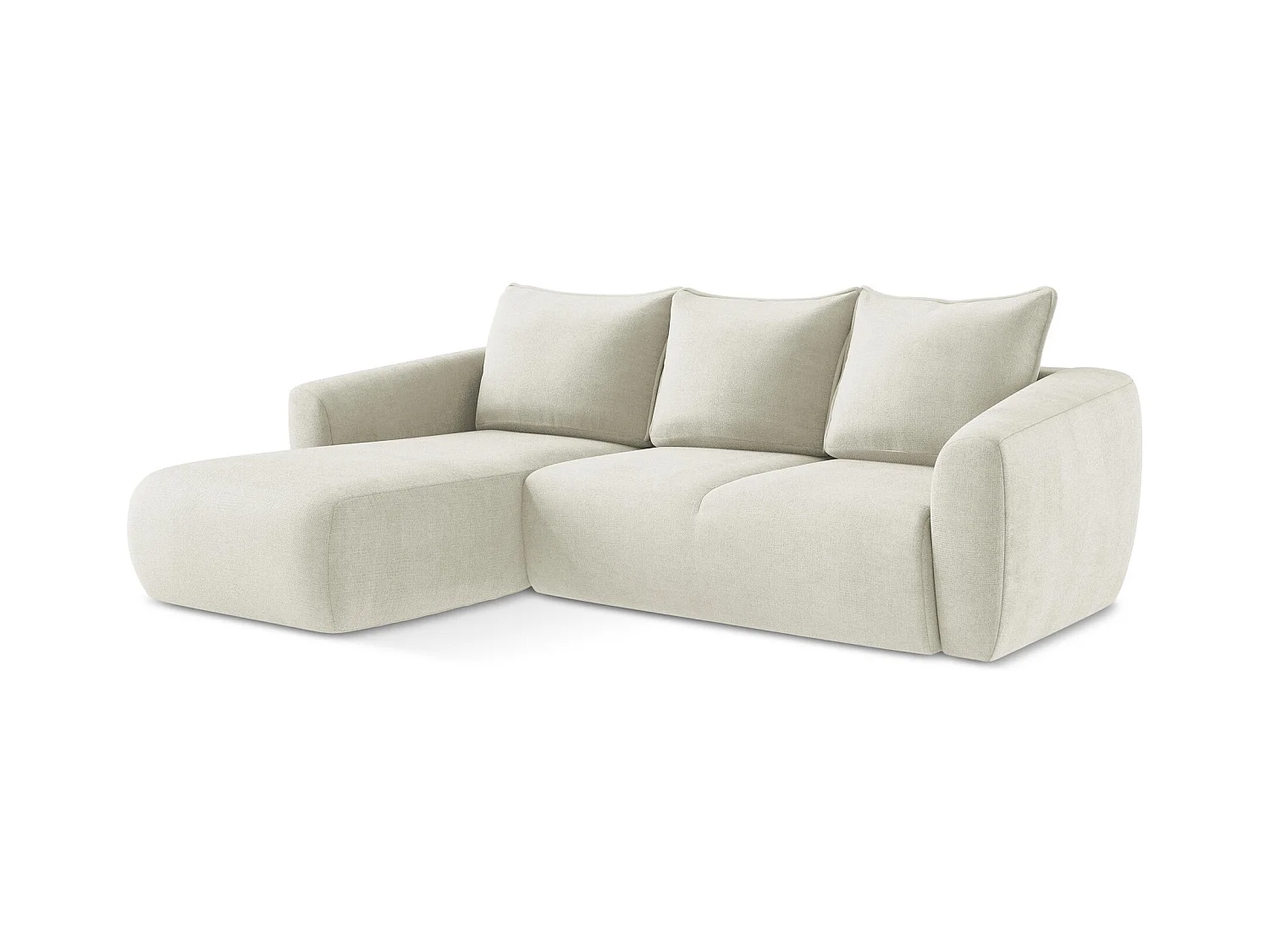 3-Sitzer Ecksofa mit Schlaffunktion - Ecke Links - Strukturstoff - Beige - GUAVA