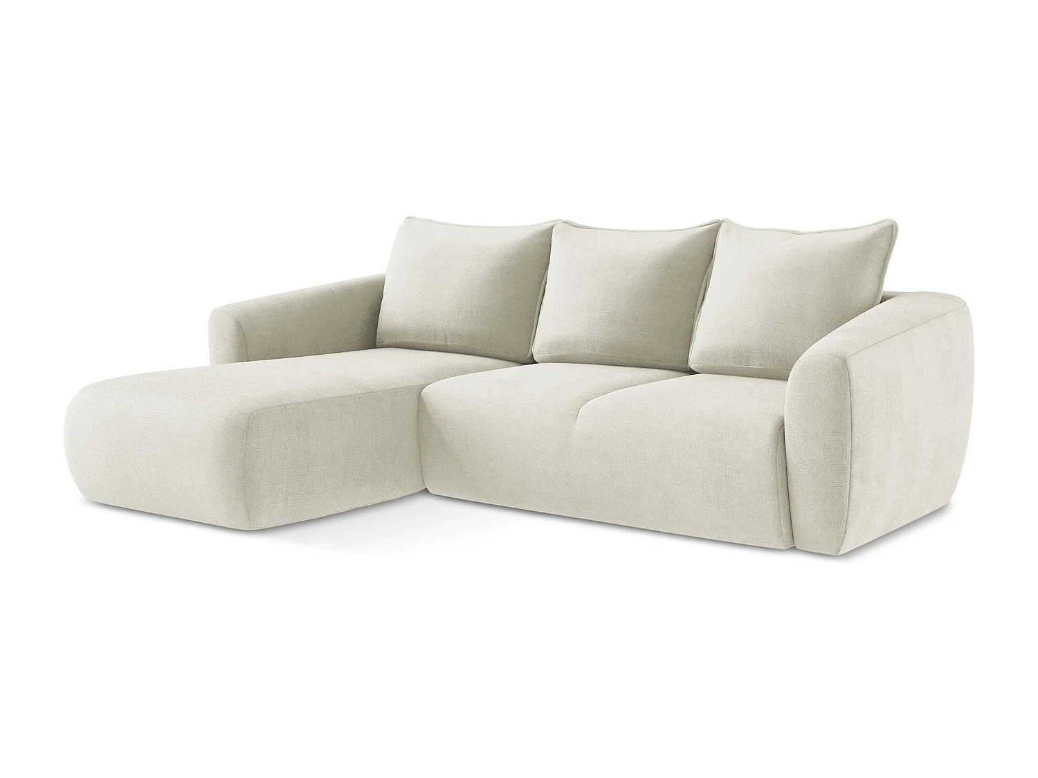 Canapé d’angle 3 places gauche convertible en tissu texturé - beige - GUAVA