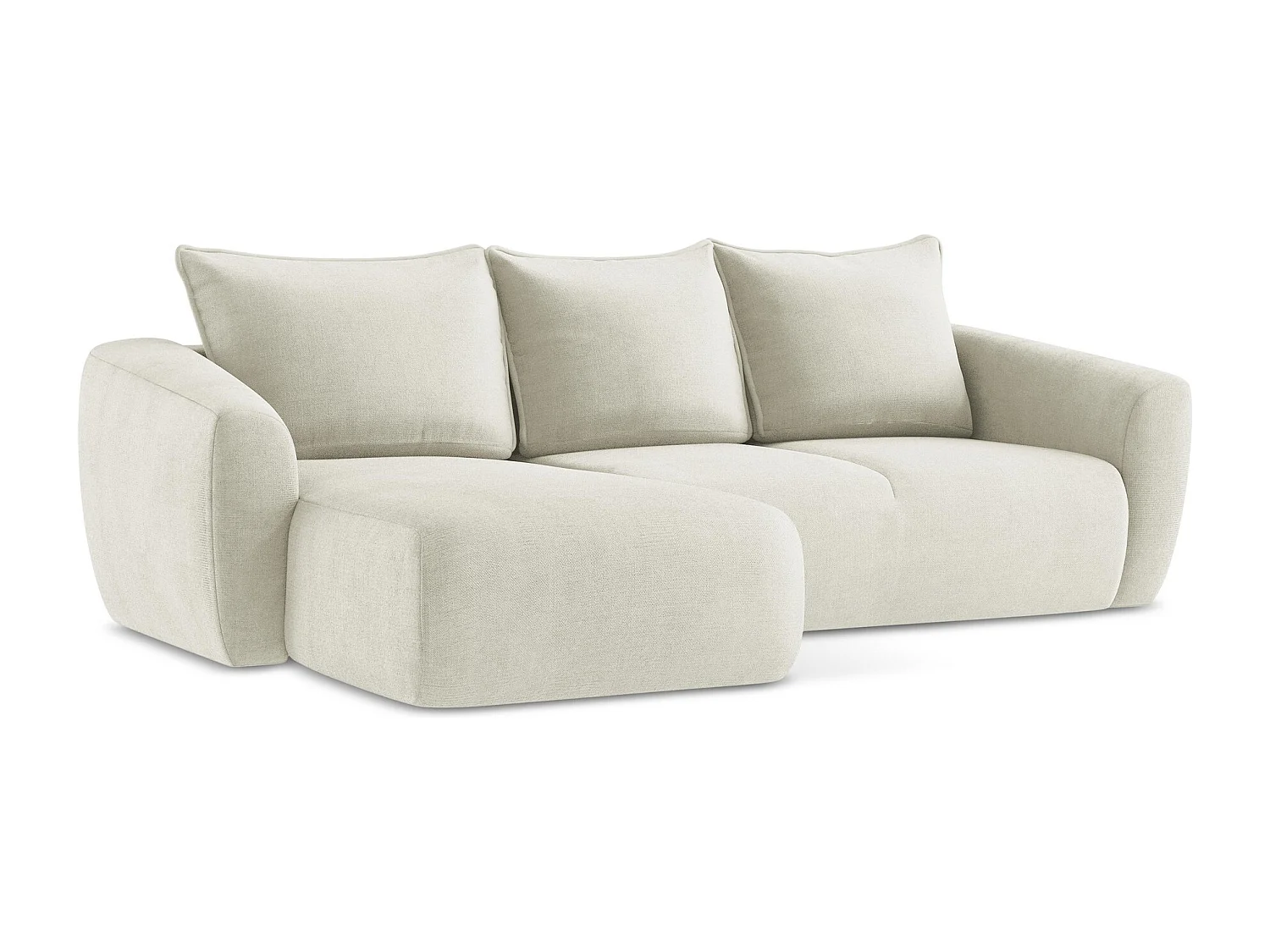 Canapé d’angle 3 places gauche convertible en tissu texturé - beige - GUAVA