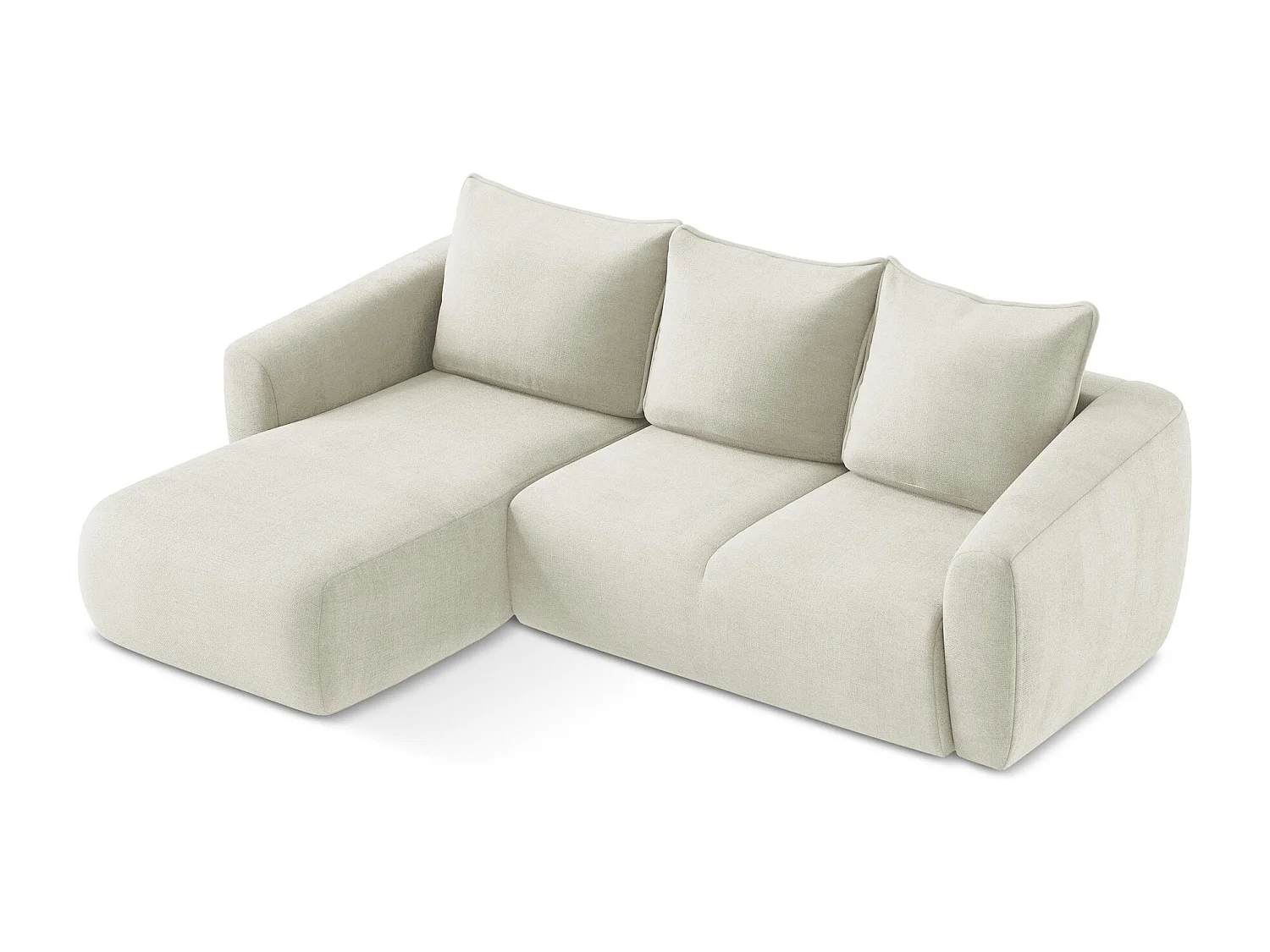 Canapé d’angle 3 places gauche convertible en tissu texturé - beige - GUAVA