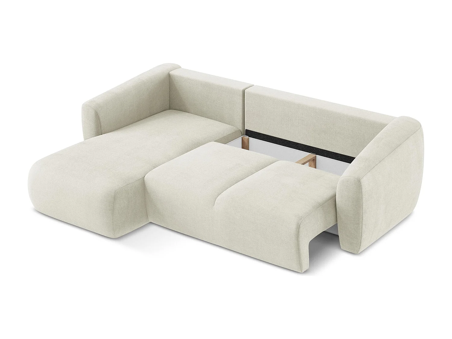 Canapé d’angle 3 places gauche convertible en tissu texturé - beige - GUAVA