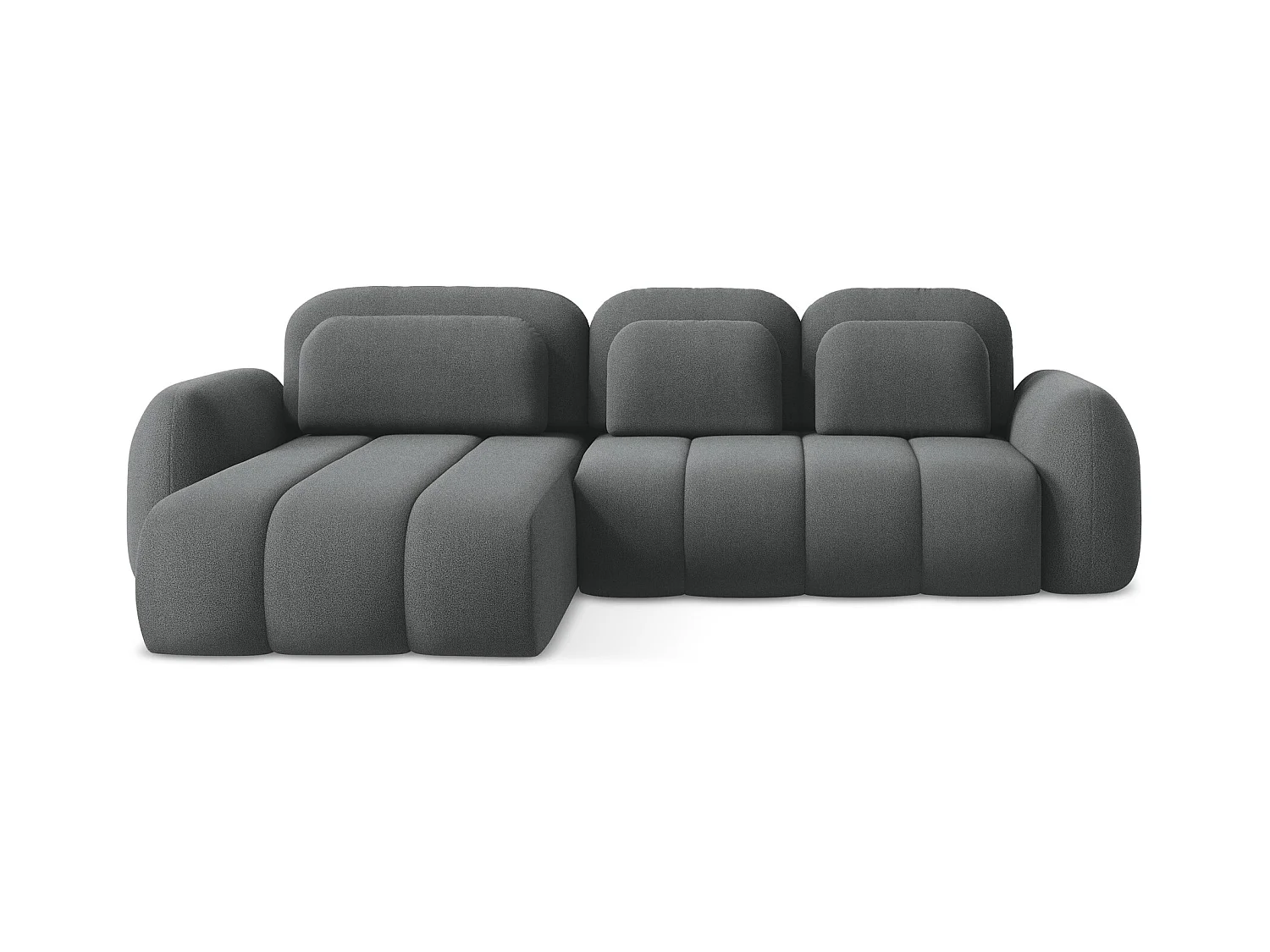 Canapé d’angle 3 places gauche convertible en tissu bouclette - gris foncé - PELE