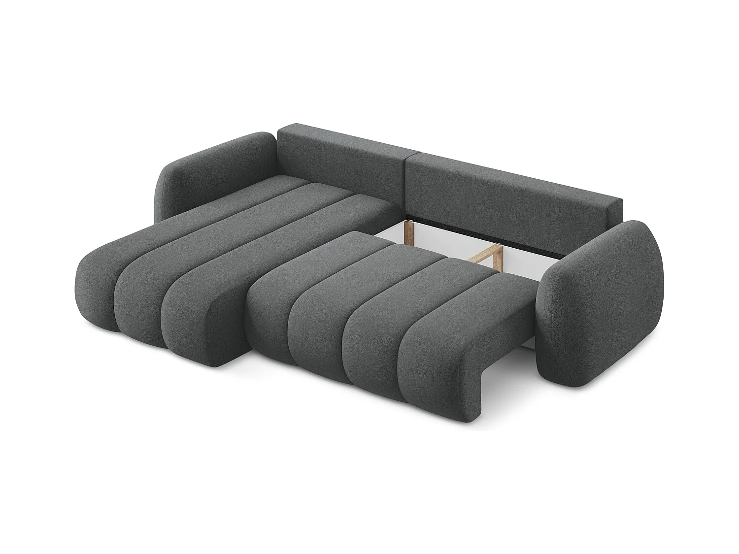 Canapé d’angle 3 places gauche convertible en tissu bouclette - gris foncé - PELE