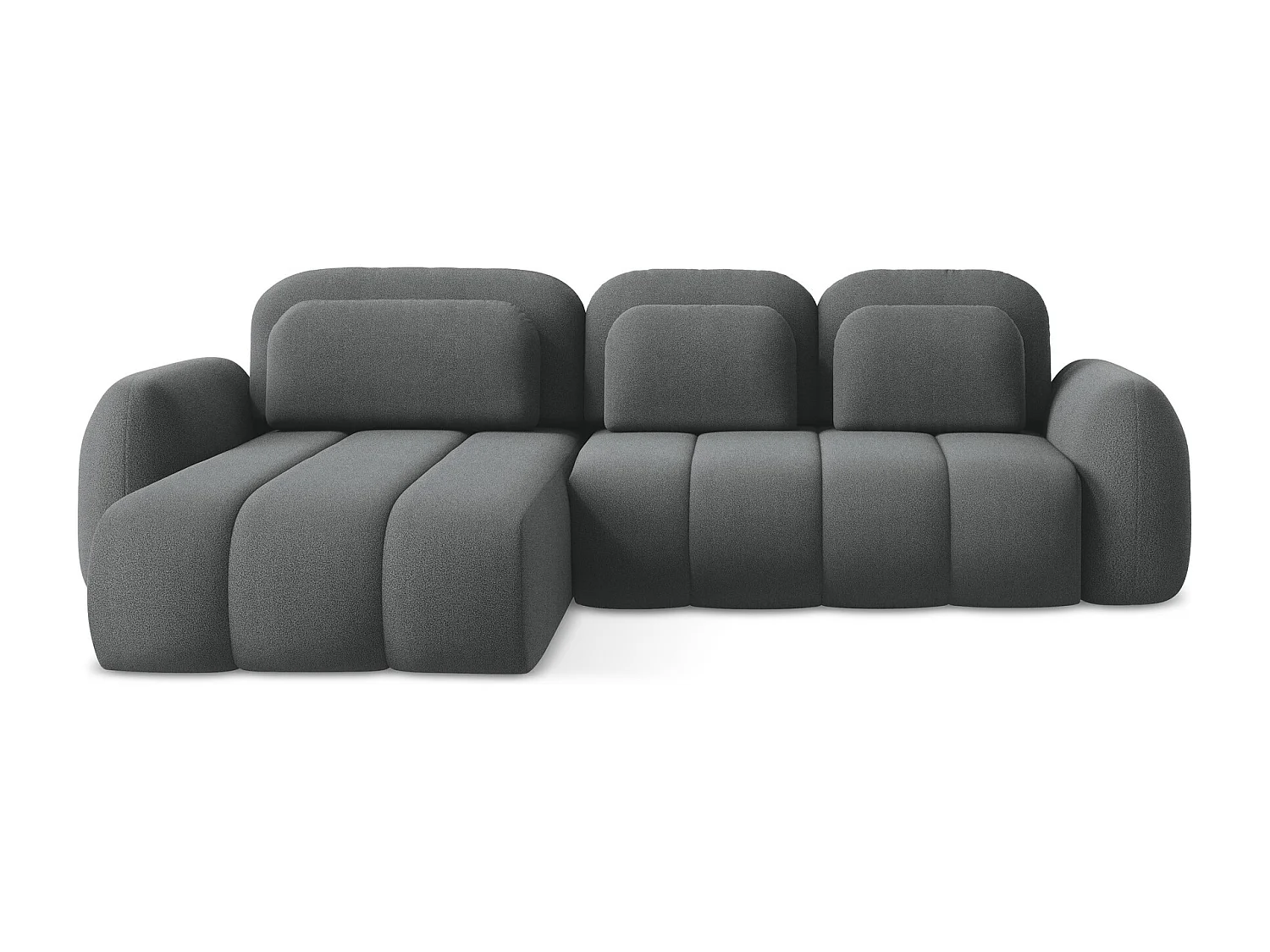 Canapé d’angle 3 places gauche convertible en tissu bouclette - gris foncé - PELE