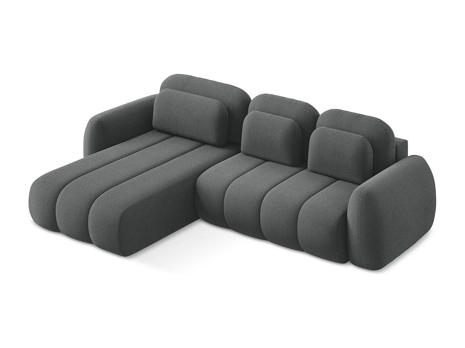 Canapé d’angle 3 places gauche convertible en tissu bouclette - gris foncé - PELE