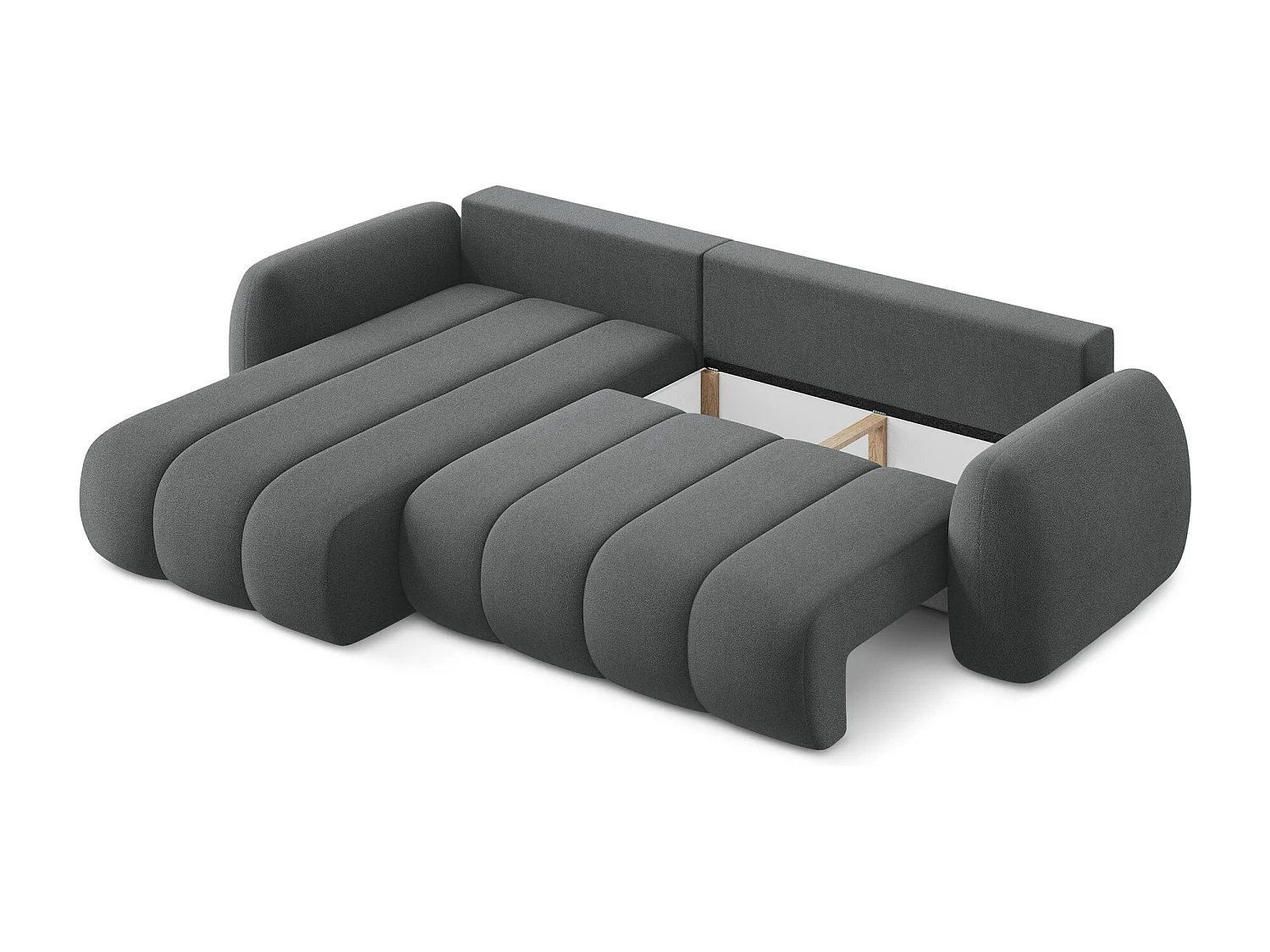 Canapé d’angle 3 places gauche convertible en tissu bouclette - gris foncé - PELE