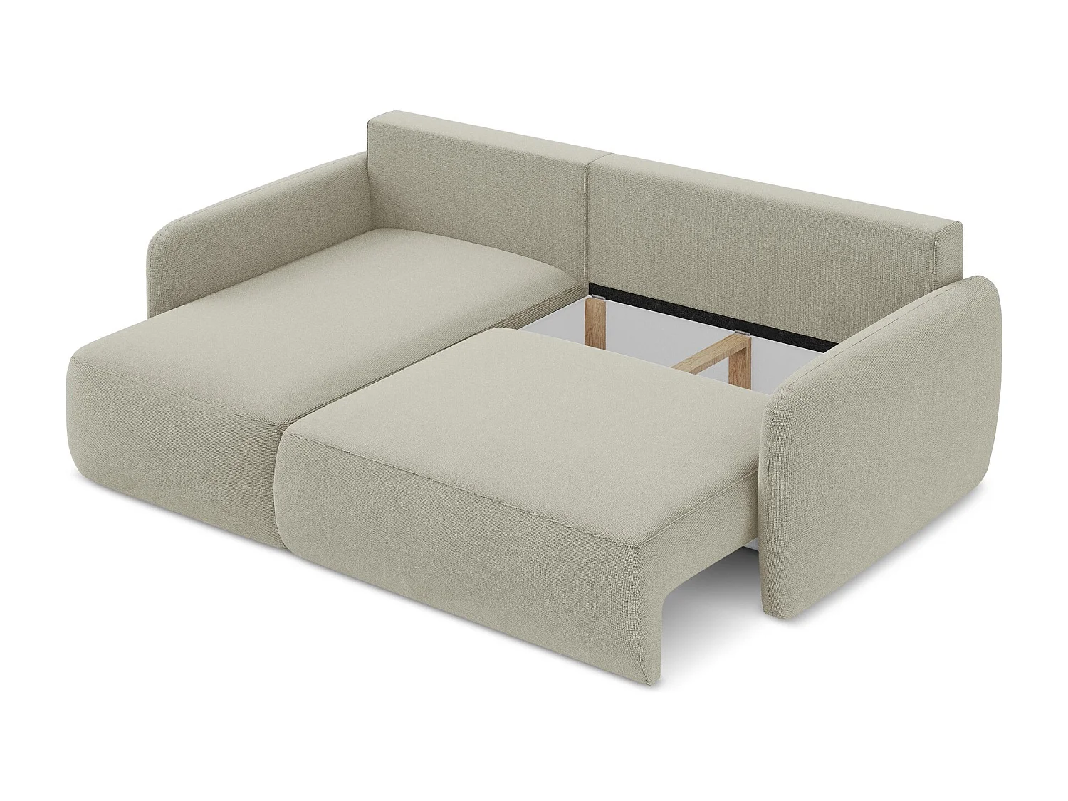 Canapé d’angle 2 places gauche convertible en tissu texturé - beige clair - LILO