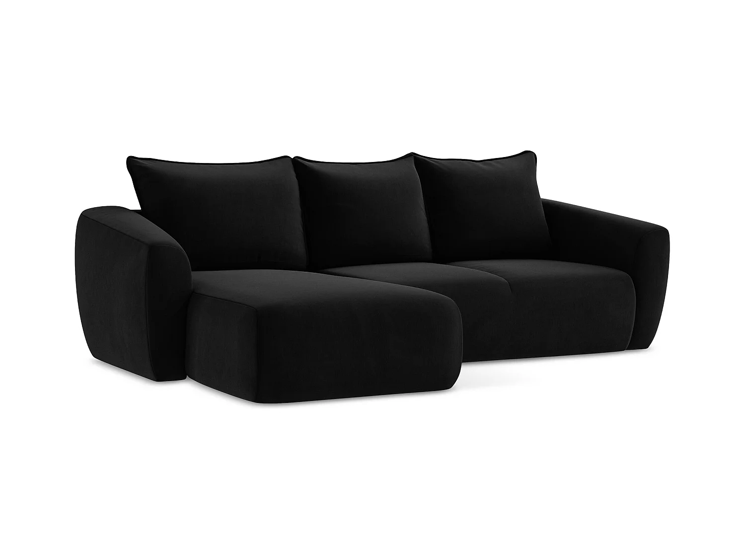 Canapé d’angle 3 places gauche convertible en velours - noir - GUAVA