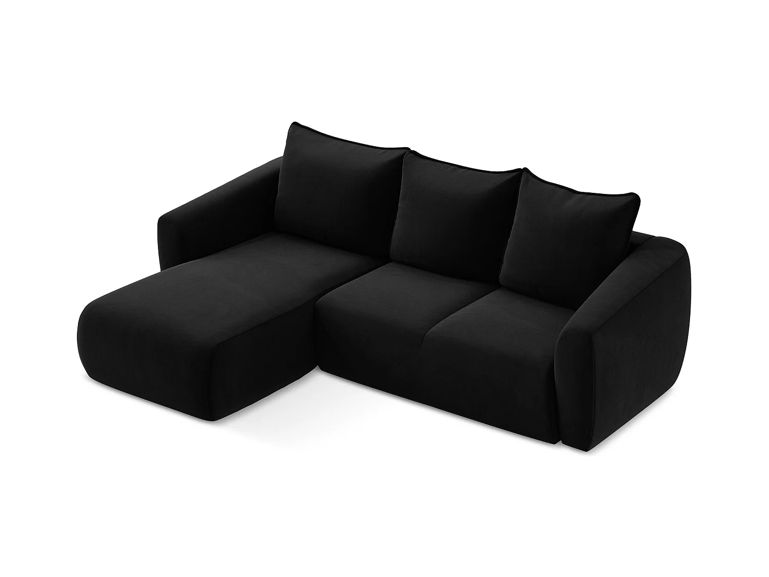 Canapé d’angle 3 places gauche convertible en velours - noir - GUAVA