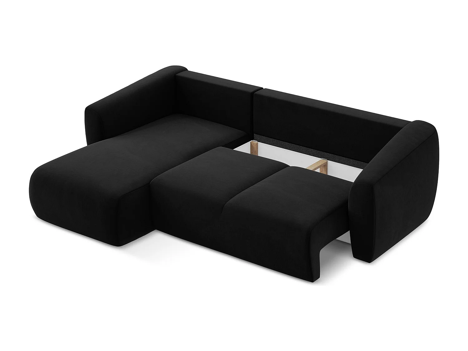 Canapé d’angle 3 places gauche convertible en velours - noir - GUAVA