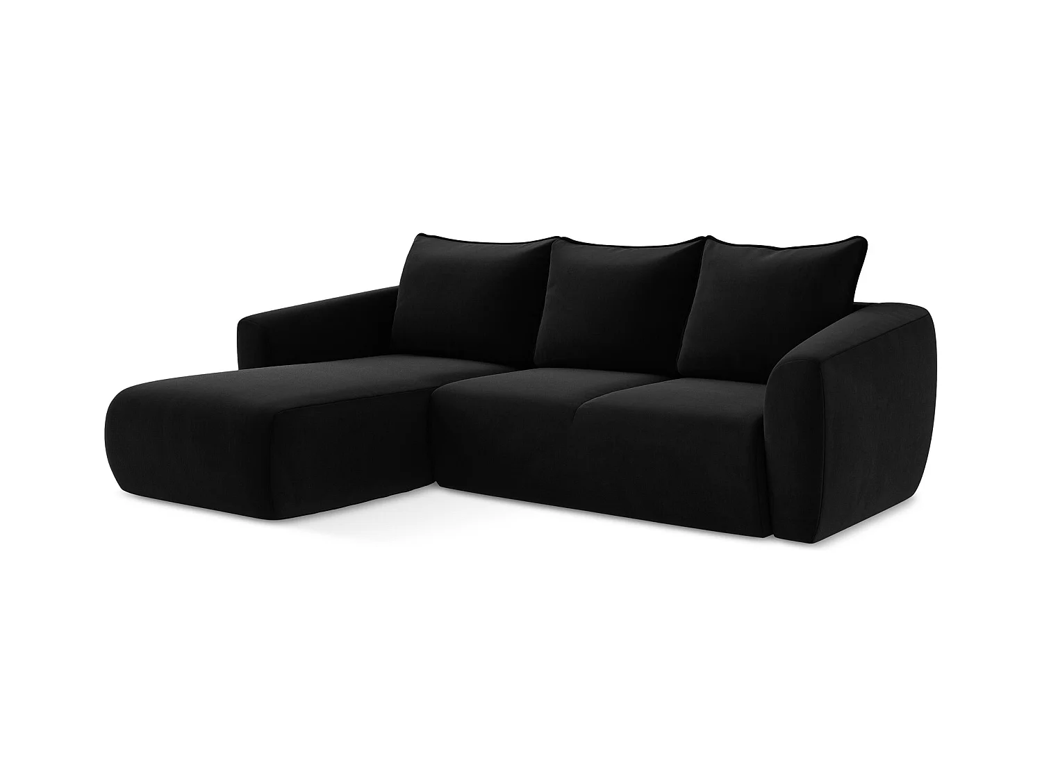 3-Sitzer Ecksofa mit Schlaffunktion - Ecke Links - Samt - Schwarz - GUAVA