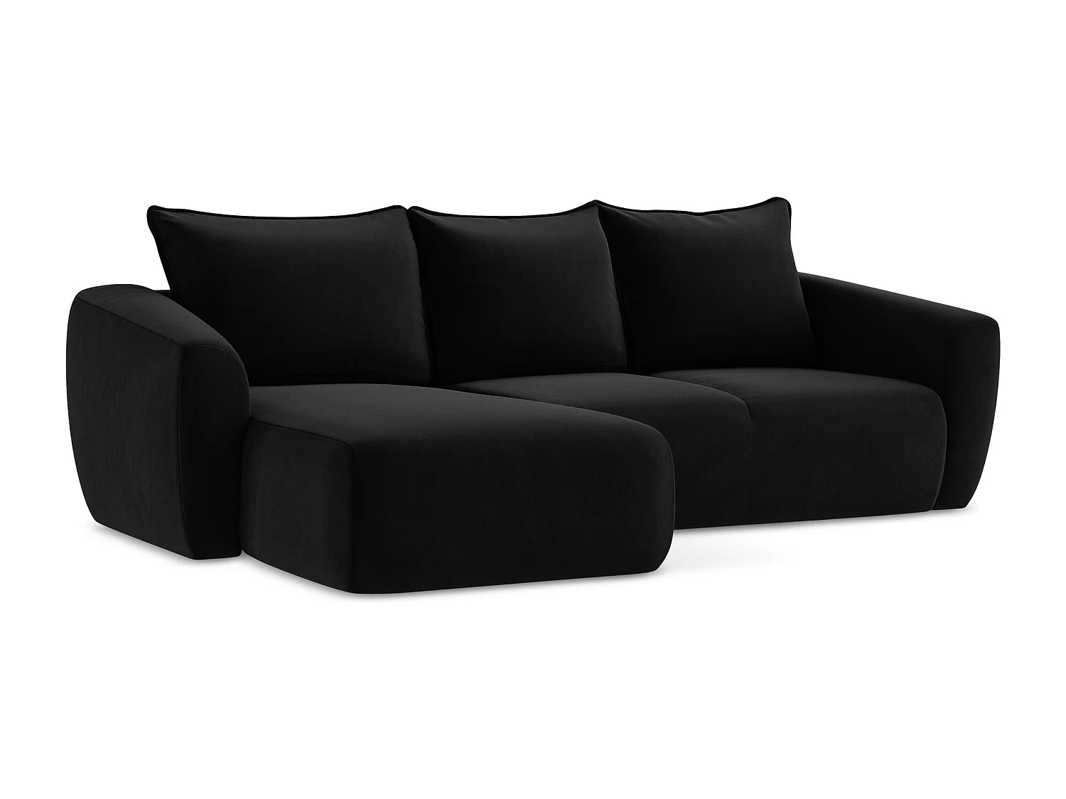 Canapé d’angle 3 places gauche convertible en velours - noir - GUAVA