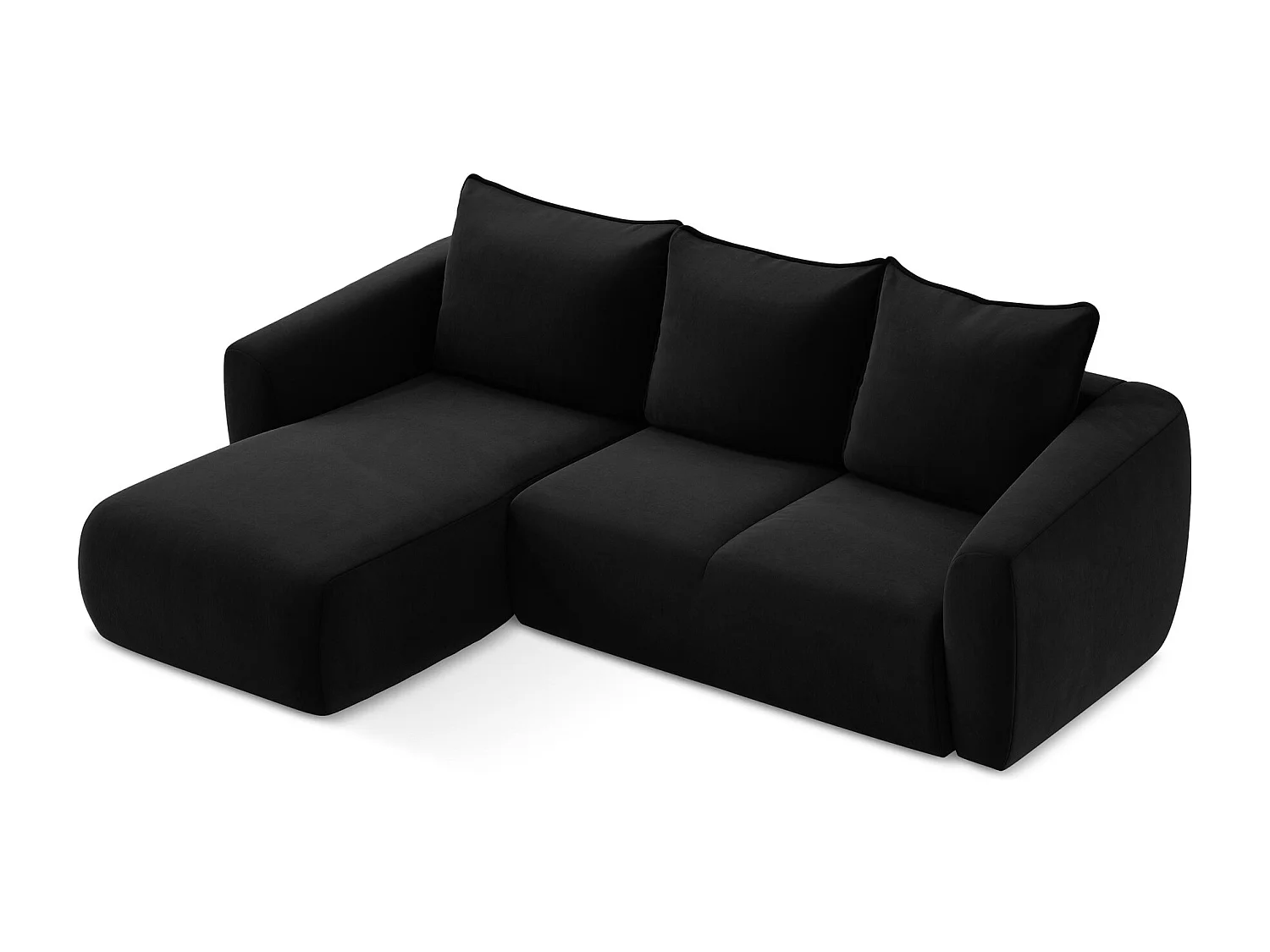 Canapé d’angle 3 places gauche convertible en velours - noir - GUAVA