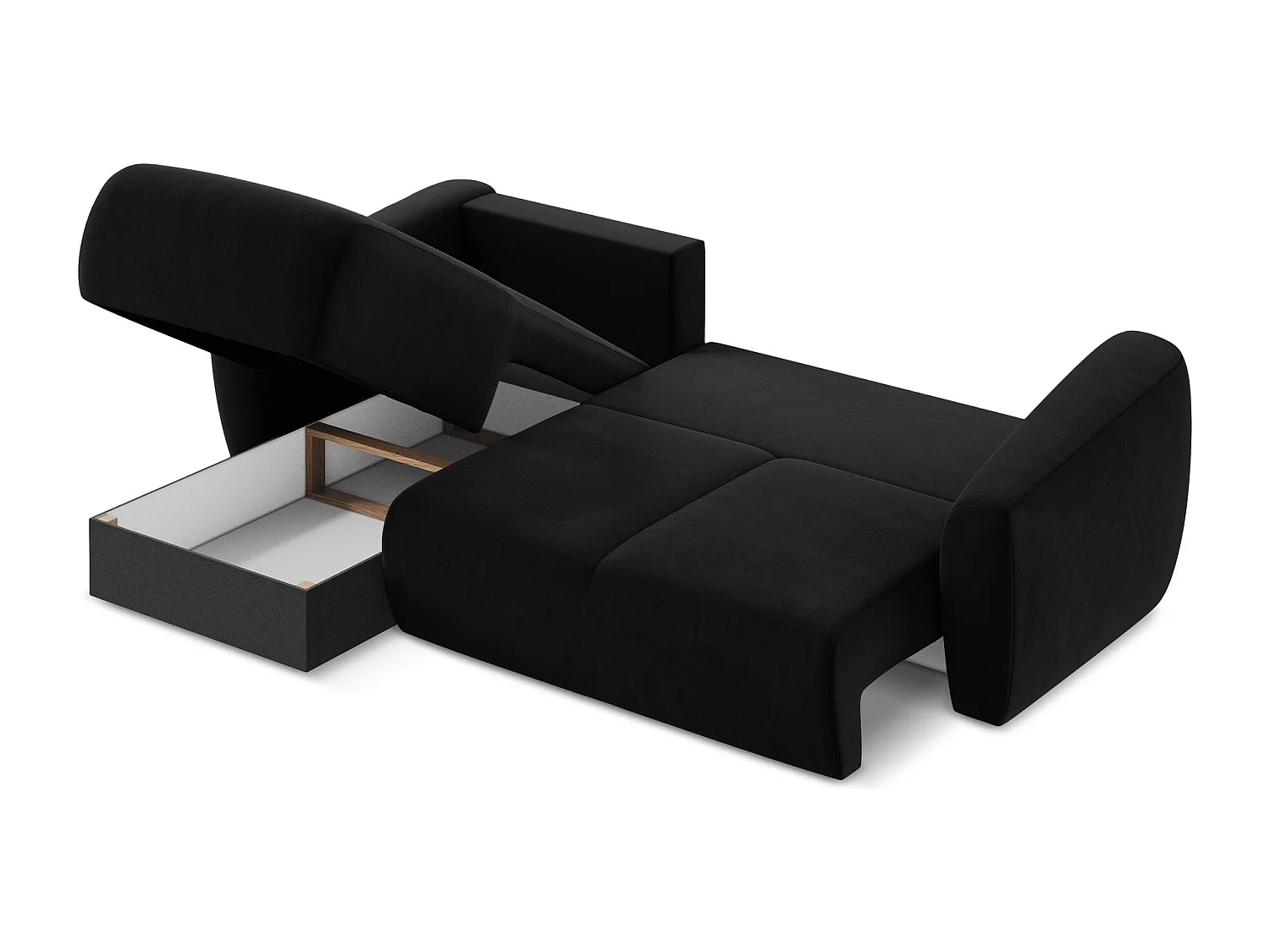 Canapé d’angle 3 places gauche convertible en velours - noir - GUAVA