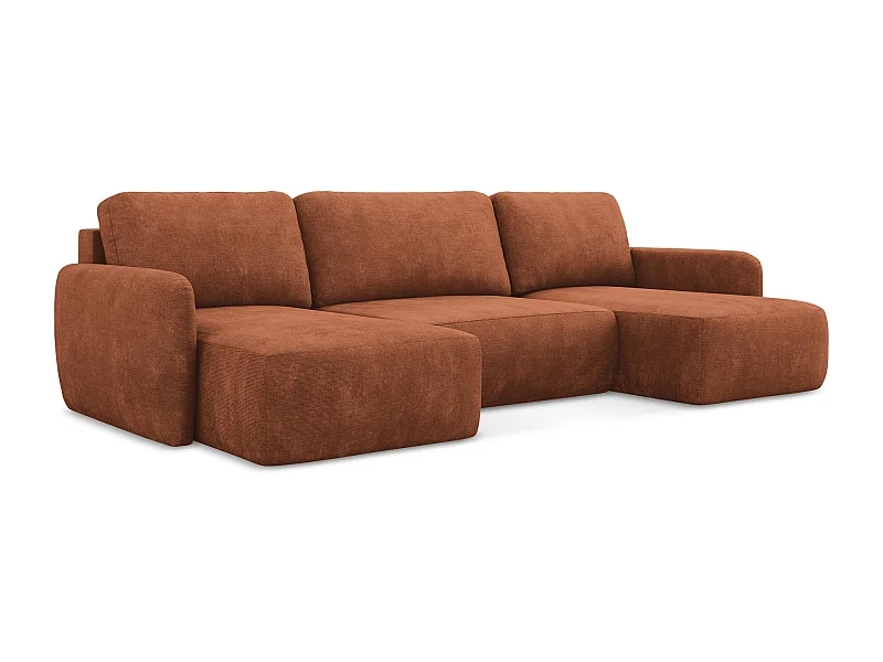 Sofa panoramiczna z funkcją spania - z tkaniny szenilowej - terakota - LILO