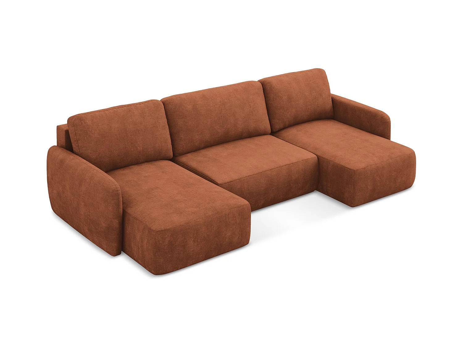 Canapé panoramique 4 places convertible en tissu chenille - terre cuite - LILO