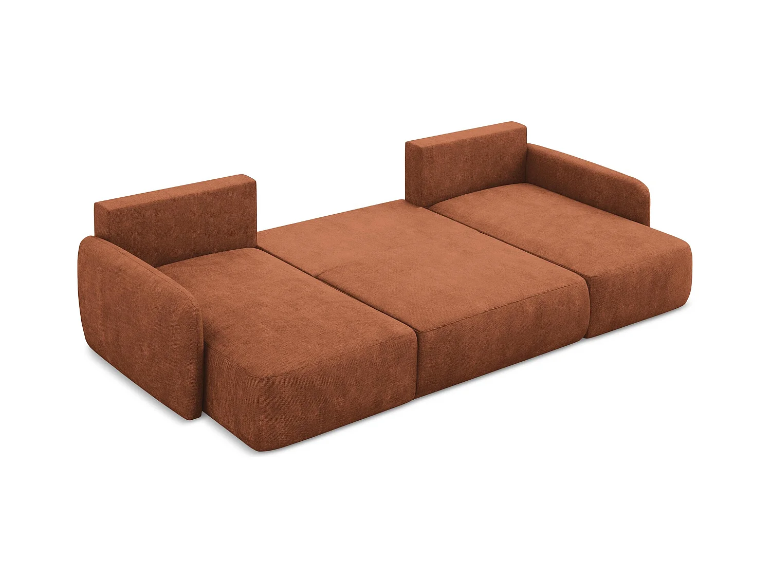 Canapé panoramique 4 places convertible en tissu chenille - terre cuite - LILO