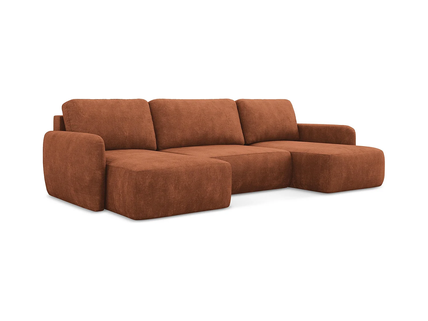 Wohnlandschaft mit Schlaffunktion - Chenille - Terrakotta - LILO