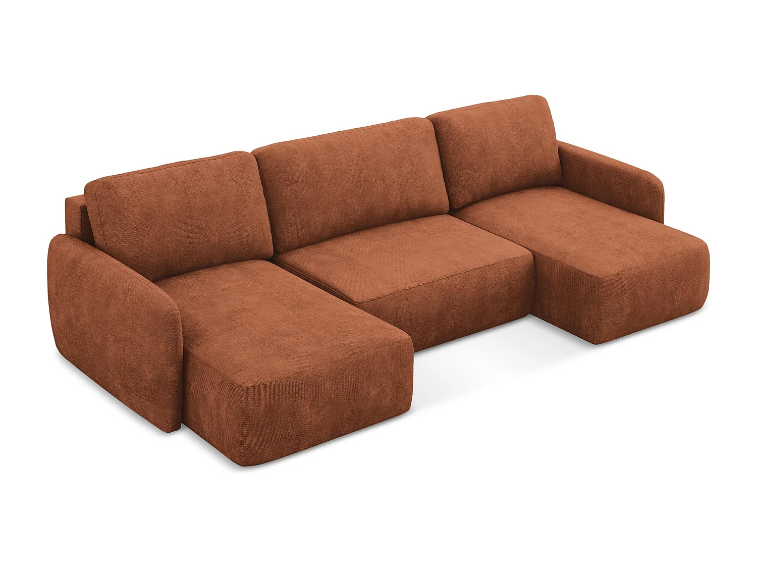 Canapé panoramique 4 places convertible en tissu chenille - terre cuite - LILO