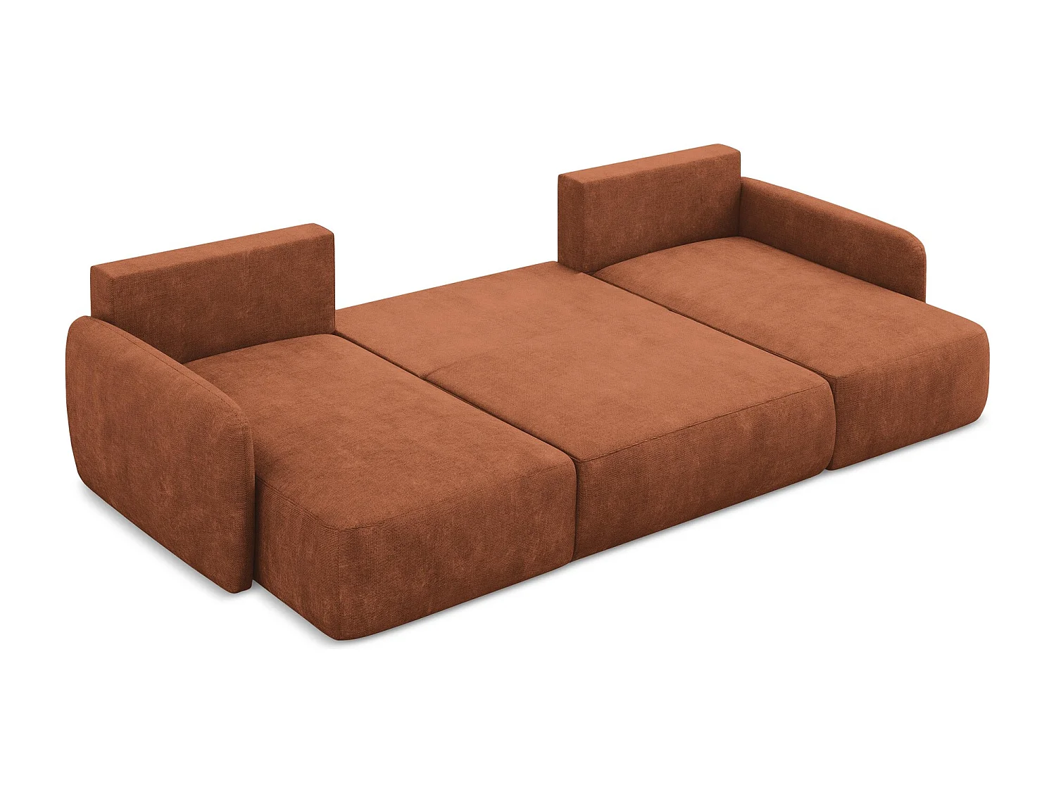 Canapé panoramique 4 places convertible en tissu chenille - terre cuite - LILO