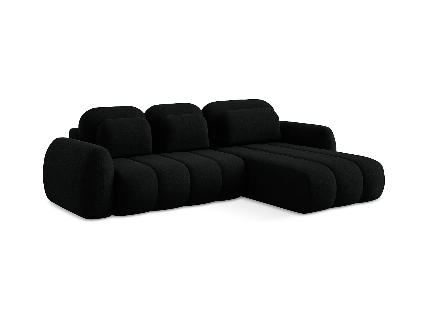 Ecksofa mit Schlaffunktion - Ecke Rechts - Bouclé - Schwarz - PELE