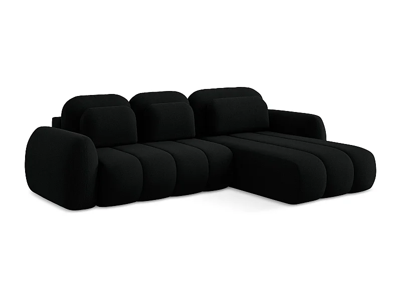 Ecksofa mit Schlaffunktion - Ecke Rechts - Bouclé - Schwarz - PELE
