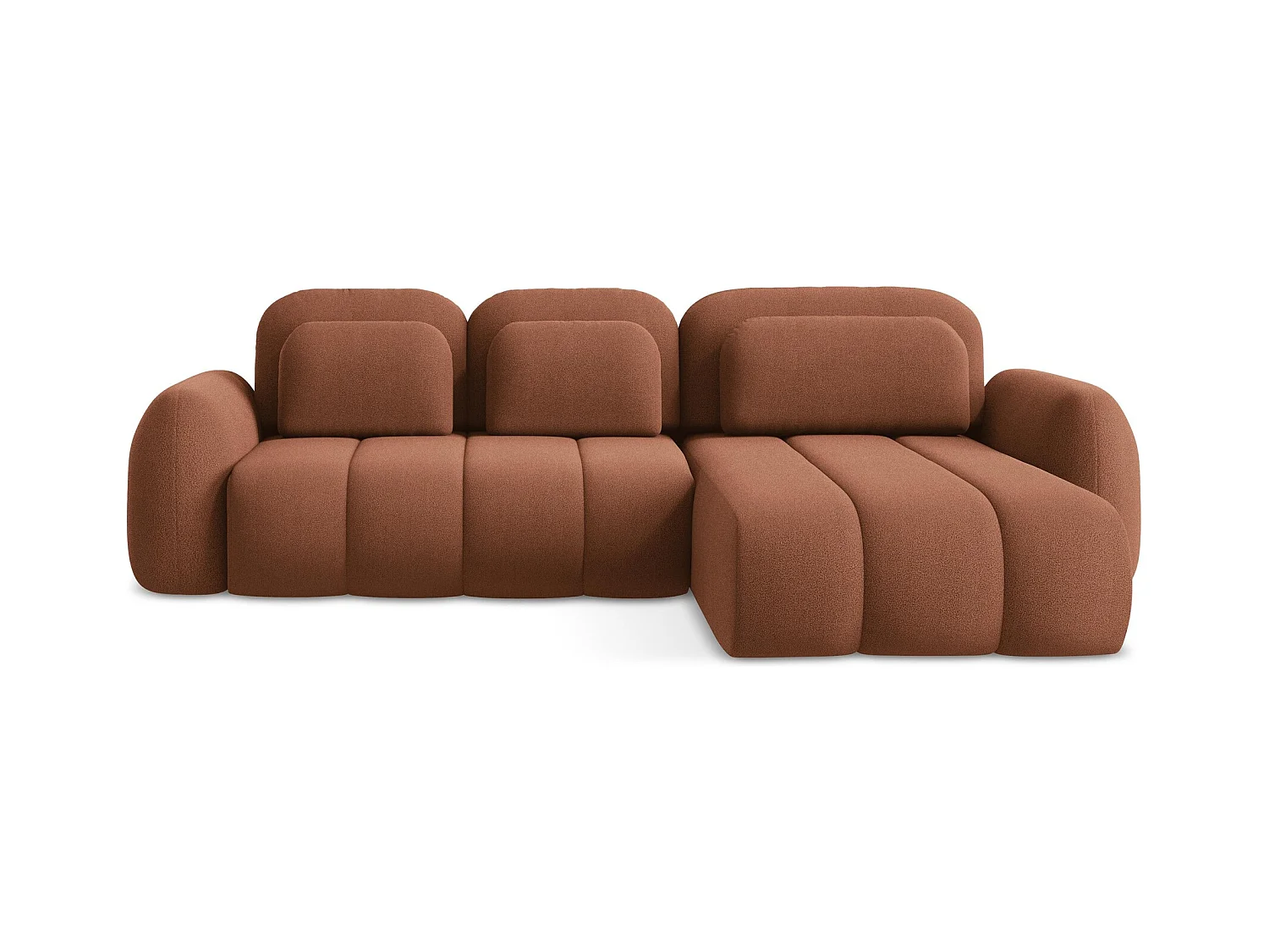 Canapé d'angle droit convertible en tissu bouclette - terre cuite - PELE