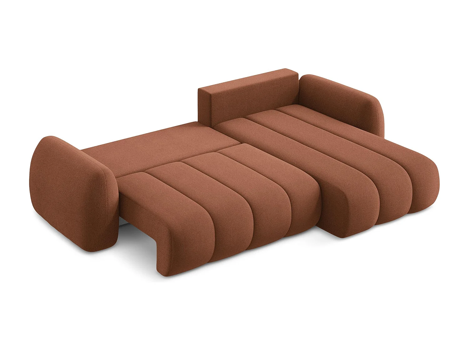 Canapé d'angle droit convertible en tissu bouclette - terre cuite - PELE