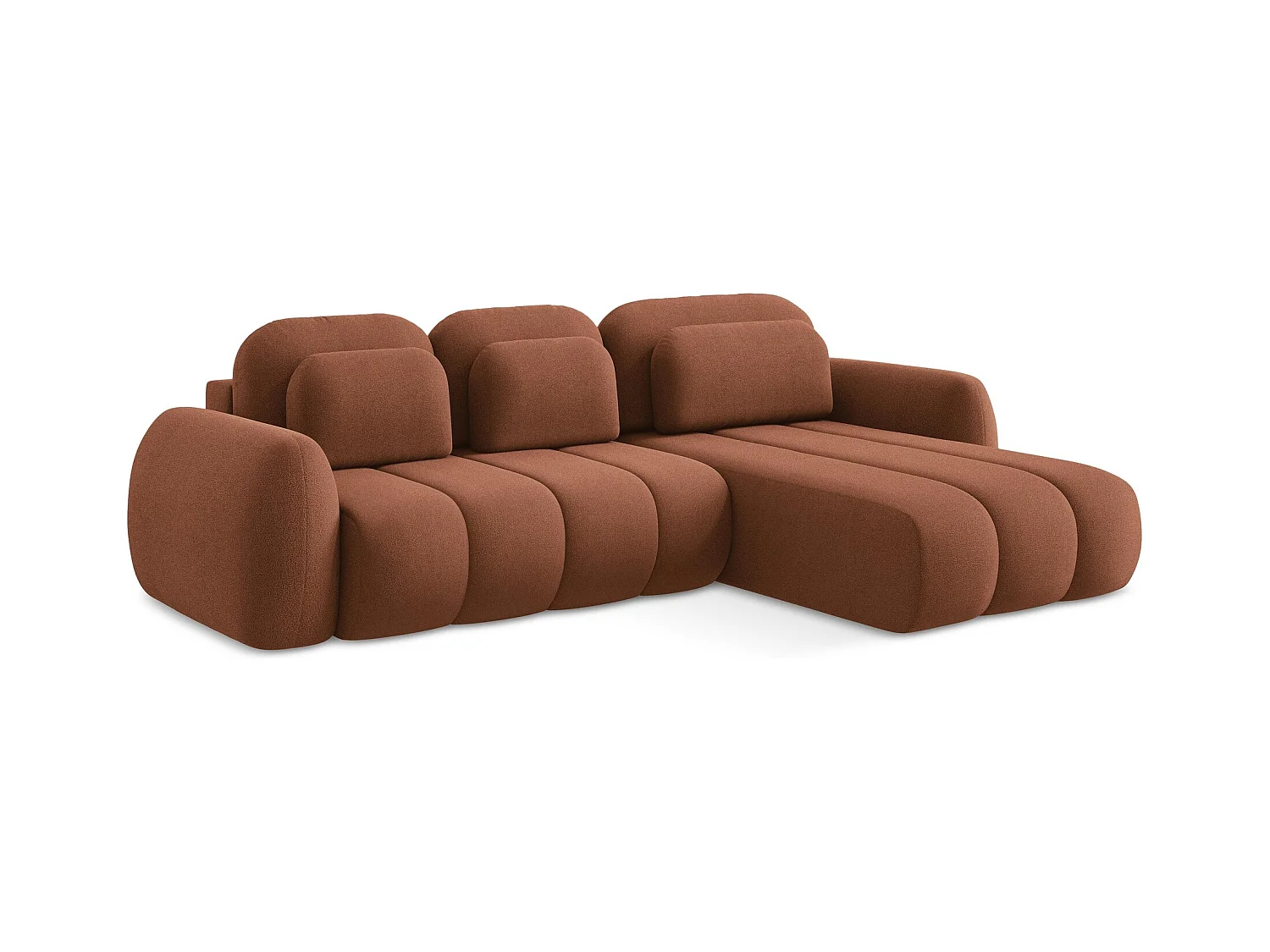 Ecksofa mit Schlaffunktion - Ecke Rechts - Bouclé - Terrakotta - PELE