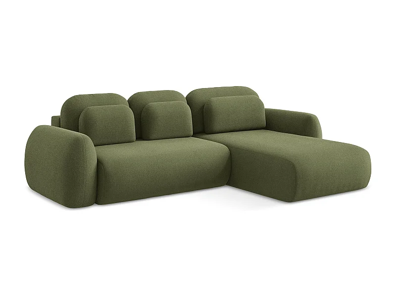 Canapé d'angle droit convertible en tissu bouclette - vert - LOHI