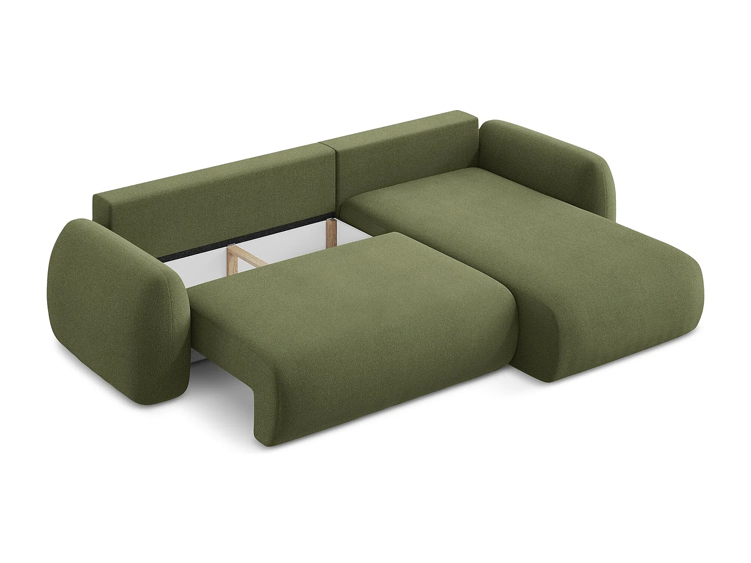 Canapé d'angle droit convertible en tissu bouclette - vert - LOHI