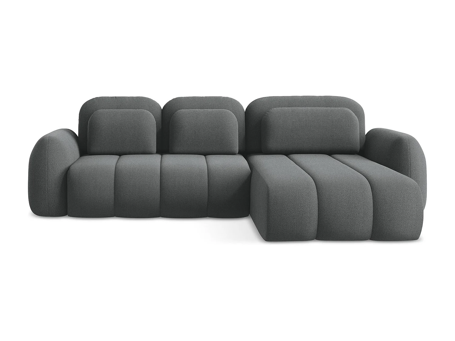 Canapé d'angle droit convertible en tissu bouclette - gris foncé - PELE