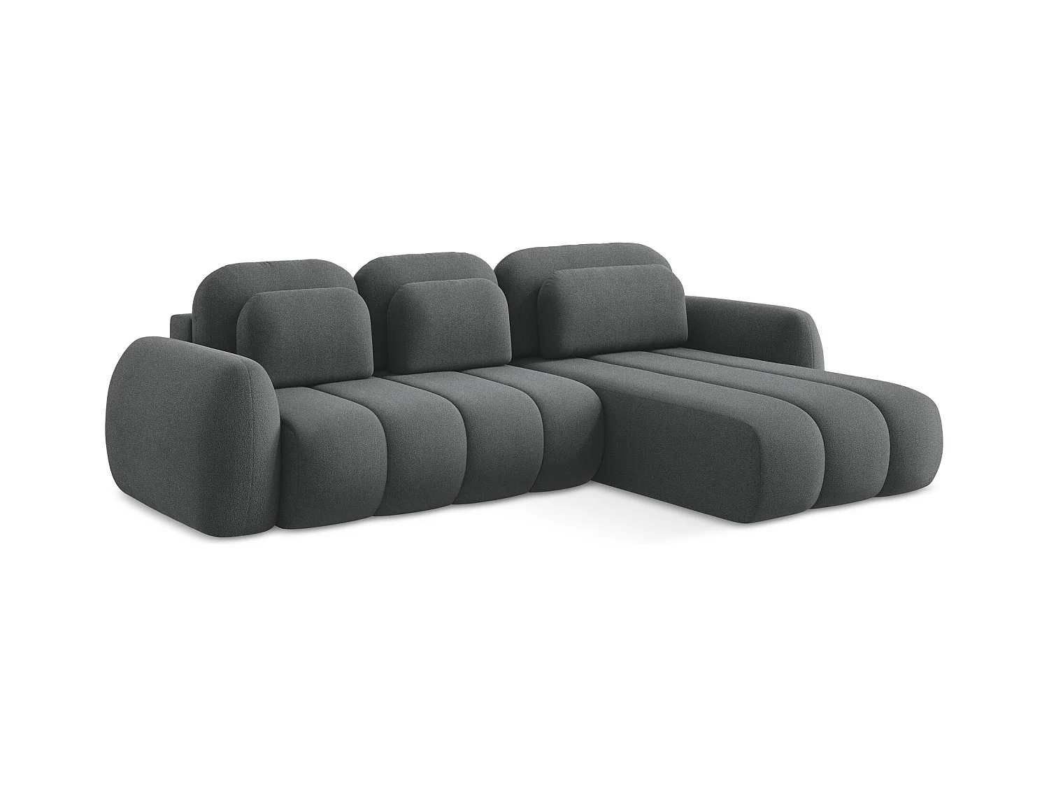 Ecksofa mit Schlaffunktion - Ecke Rechts - Bouclé - Dunkelgrau - PELE