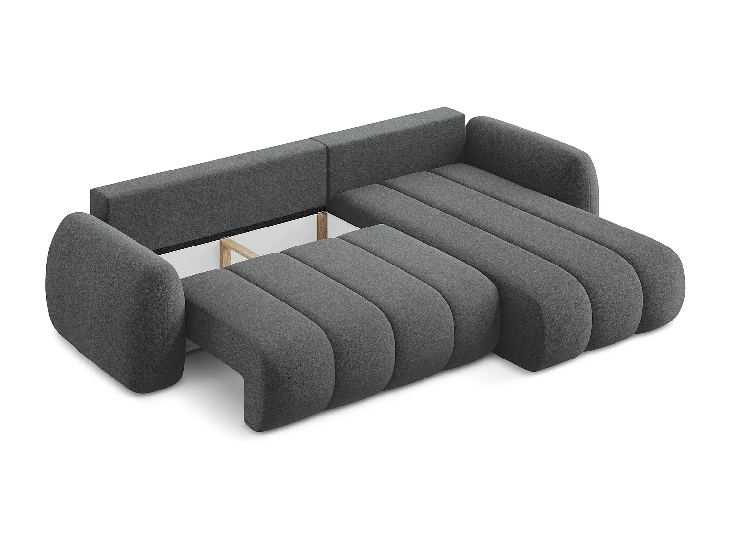 Canapé d'angle droit convertible en tissu bouclette - gris foncé - PELE