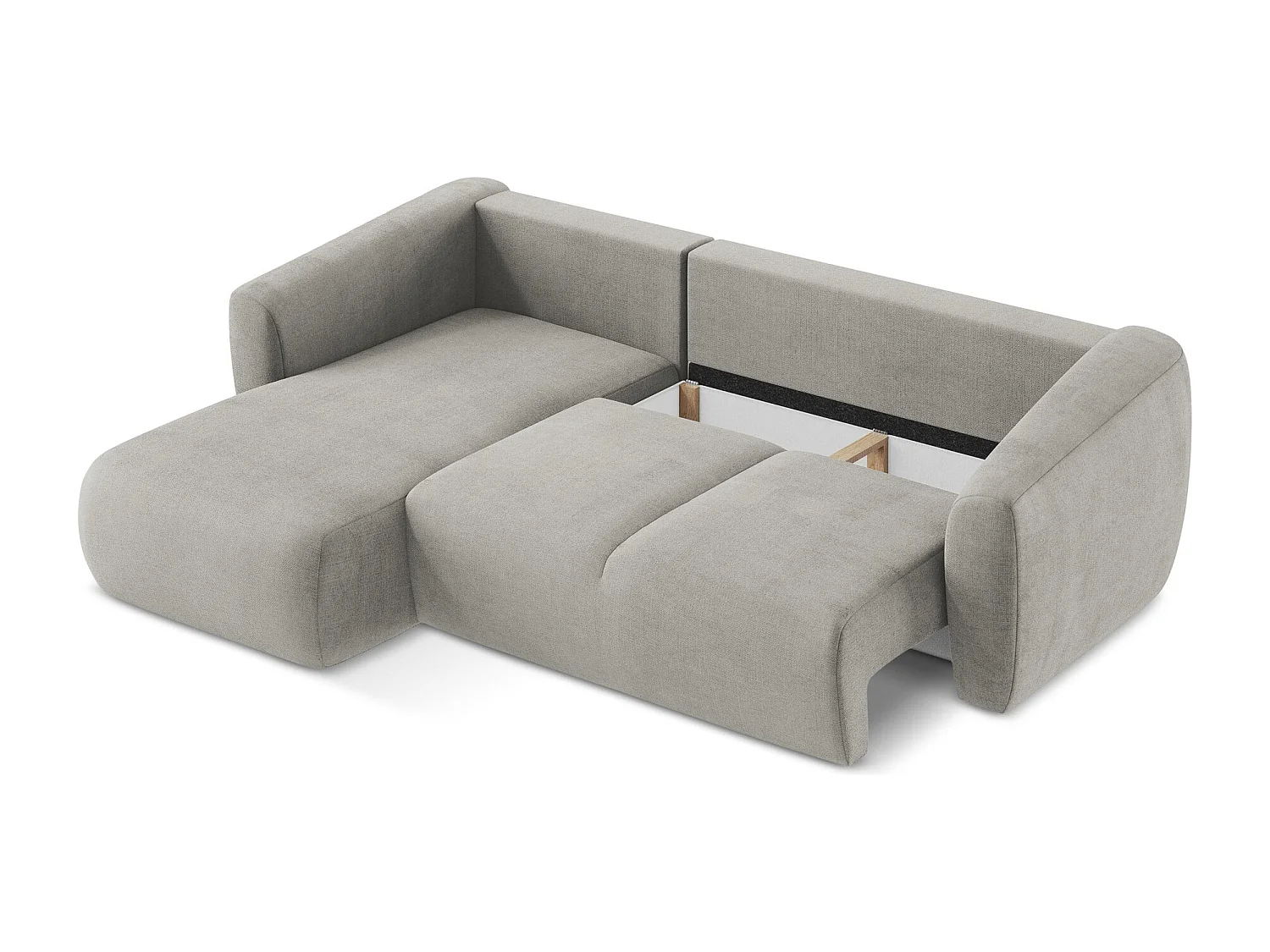 Canapé d’angle 3 places gauche convertible en tissu texturé - gris clair - GUAVA