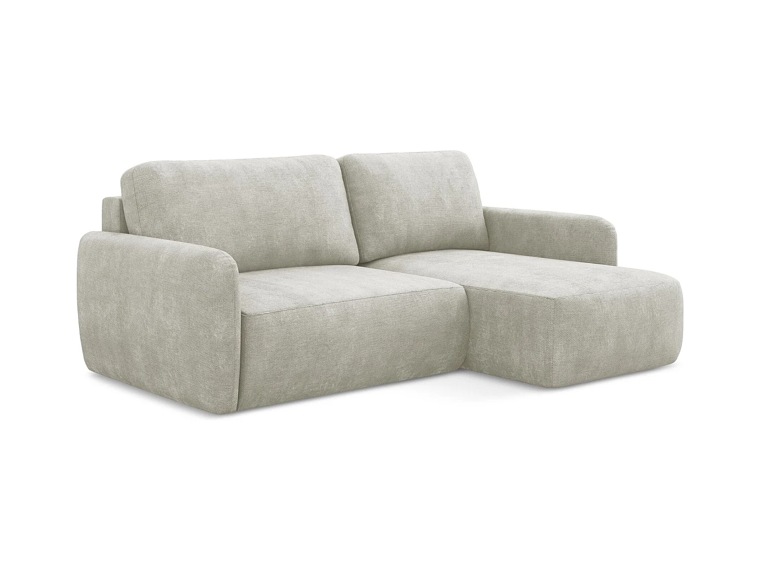 Canapé d'angle droit convertible en tissu chenille - perle - LILO