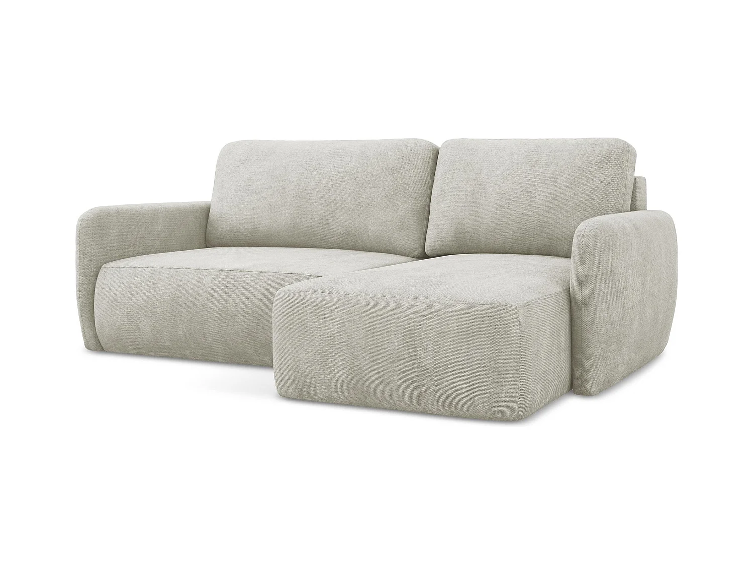 Canapé d'angle droit convertible en tissu chenille - perle - LILO