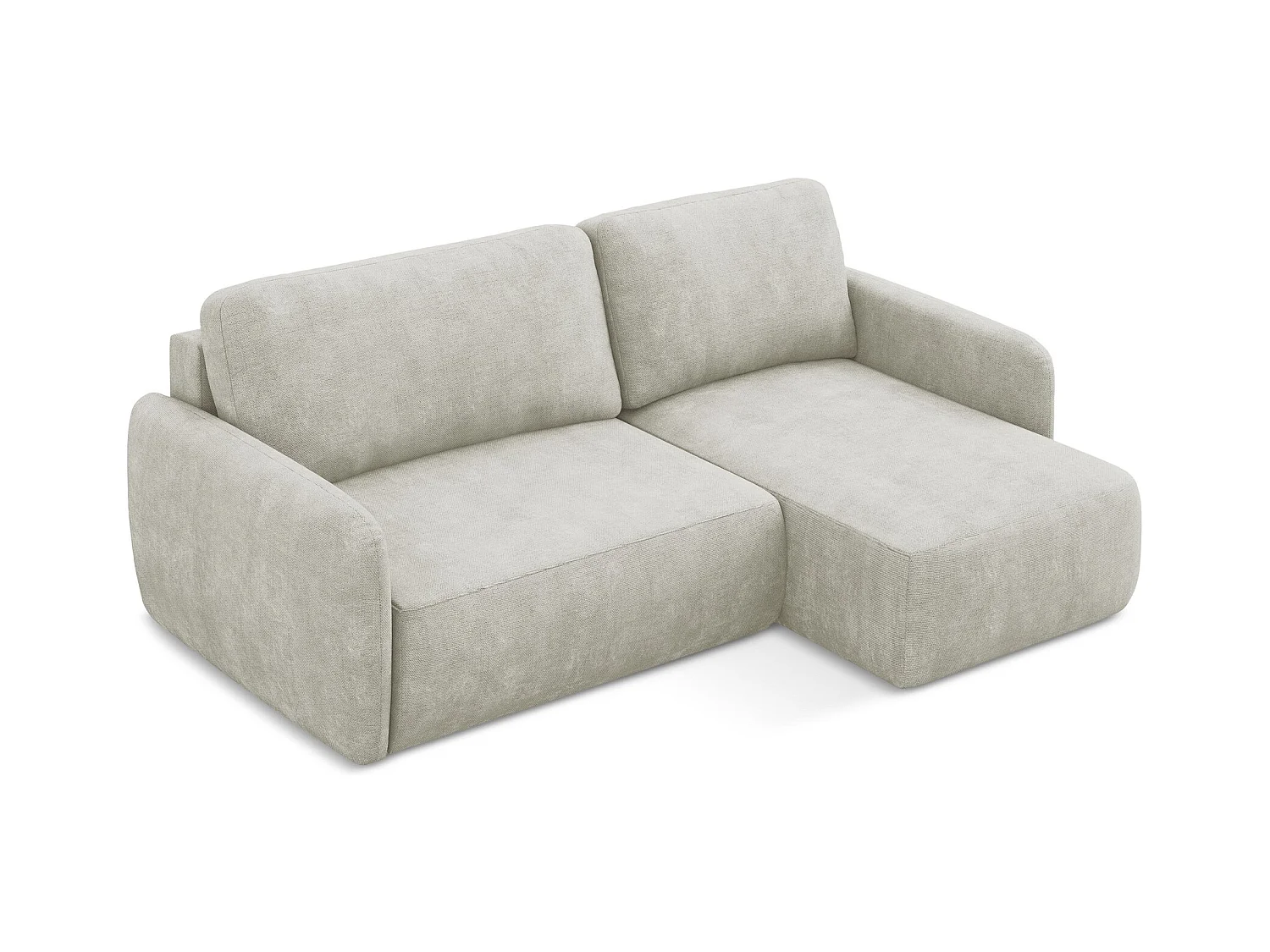 Canapé d'angle droit convertible en tissu chenille - perle - LILO