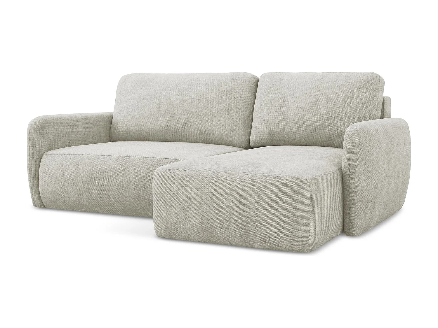 Canapé d'angle droit convertible en tissu chenille - perle - LILO